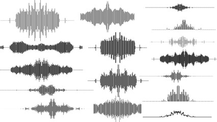 Collection of various sound wave patterns and audio waveforms