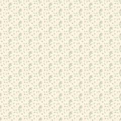 Serene seamless pattern with sage green botanical branches and delicate leaves scattered on warm cream background Ideal for minimalist home decor textiles and organic branding Vector
