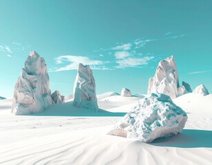 D&eacute;sert de glace sous un ciel turquoise