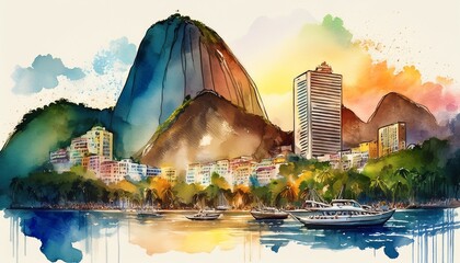 rio de janeiro in watercolor style by generative ai