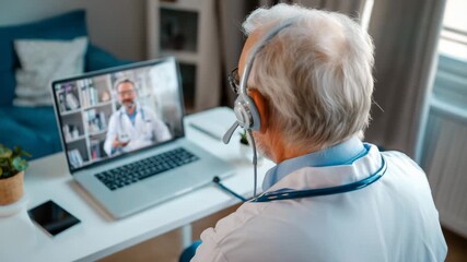 Two doctors communicating via video call discussing medical cases and sharing professional experience representing telemedicine collaboration remote healthcare teamwork and modern digital medical prac - Powered by Adobe
