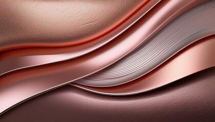 abstract 3d background with layered metallic rose gold copper and taupe waves over a leather like texture outlined in chrome perfect for corporate branding luxury invitations