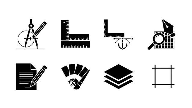 Graphic design element icons showcasing tools and workflow process