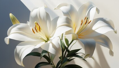 elegant white lilies with sunlight shadows on white background elegant sunlight white lily lily pure