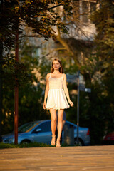 Slavic Woman Walking in Warm Golden Light