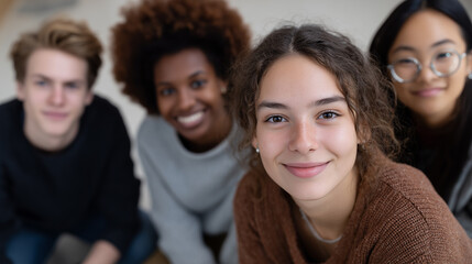 Group of diverse teenagers smiling at camera