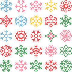 Colorful Snowflake Icons Collection for Winter Design
