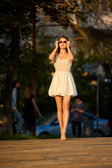 Slavic Woman Walking in Warm Golden Light