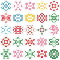 Colorful Snowflake Icons Collection for Winter Design