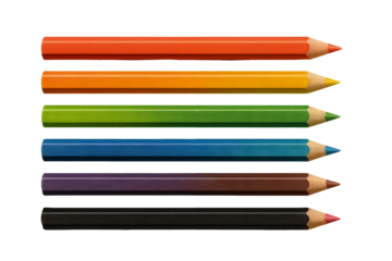 Png set of colored pencils in rows isolated on transparent background. concept of artistic tools, stationery supplies, colorful drawing instruments, creative design elements.