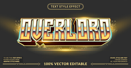 Editable text effect vector &ldquo;Overlord&rdquo; showcases shiny gold bold 3D lettering with a strong look, elegant, and premium style for titles and branding.