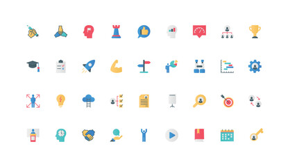 Mentoring, professional skills development and training, transfer knowledge for corporate career growth color icon set. Mentor advice and approach, handshake flat elements vector illustration