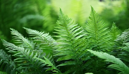 Intricate Fern Fronds Varied Textures Soft Light Lush Green Background Plant Nature
