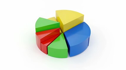 Rotating 3D pie chart with colorful segments on white background. Concept of financial report, market share analysis, data visualization, and business growth statistics - Powered by Adobe