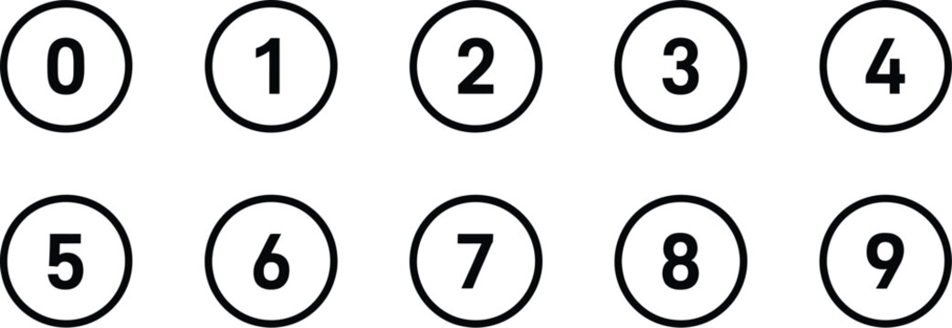 Collection of distinct numbered circles 0 to 9, for clear enumeration in projects