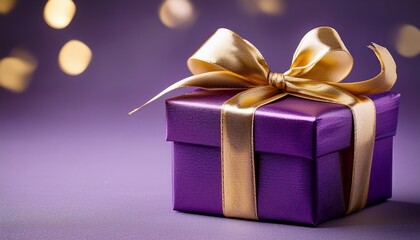 Purple Gift Box With Golden Ribbon For Celebrations