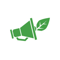 Obraz premium Green megaphone with leaf icon for eco friendly promotion announcement concept