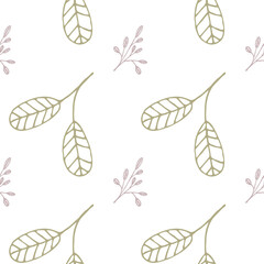 Seasonal botanical repeated arrangement of sprigs, leaves. Frost-tinted winter plants print for wallpaper, textile