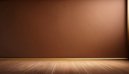 Simple Minimalistic Brown Wall Background And Empty Floor With Gold Trim