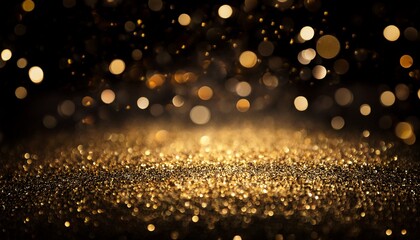 Abstract Glitter Black And Gold Lights Background De Focused