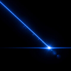 Fototapeta premium Bright blue laser light beam intersecting a horizontal lens flare on