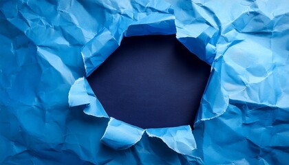 Torn Wrinkled Sheet Of Dark Blue Paper With Empty Dark Center
