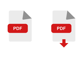 Red-labeled PDF file icons showing view and download actions for global document sharing, printing, and archiving in digital workflow