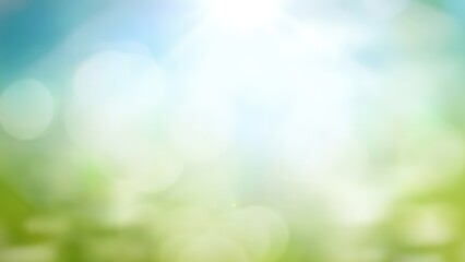 Fototapeta premium Bright sunny green and blue abstract background with soft bokeh light effects.