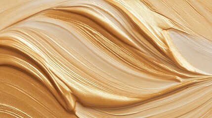 Fototapeta premium Smooth gold paint spreads across a canvas in a creative workspace