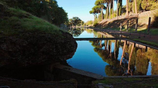 The Canopus and Serapeum at Hadrian's Villa, or Villa Adriana, in Tivoli, Rome, Italy, built around AD 120 by Roman emperor Hadrian