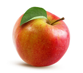 Red apple with a leaf isolated on white background with clipping path