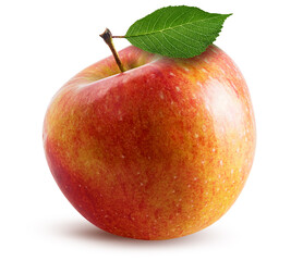 Red apple with a leaf isolated on white background with clipping path