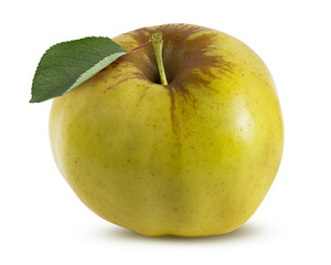 Green apple with leaf isolated on white background with clipping path
