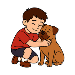 Cute Little Boy Hugging Dog Cartoon Illustration Showing Pet Love, Childhood Bond, Friendship and Family Friendly Emotional Design