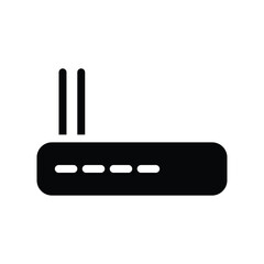 Black Icon of a Wireless Router with Antennas on a White Background