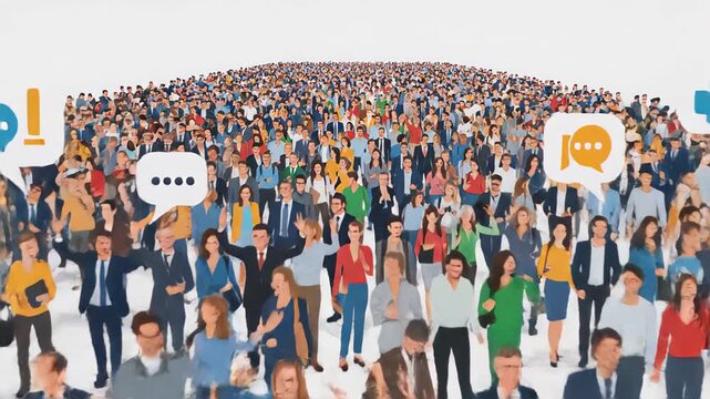 Vast crowd of people gathered in a busy urban street, depicting a lively public gathering.