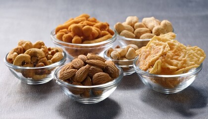 Assorted Snacks And Treats In Small Crystal Bowls