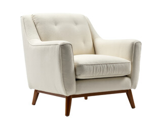 A simple, yet elegant chair with wooden legs and beige upholstery