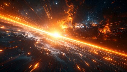 Intense cosmic energy explodes outward, illuminating a celestial vista