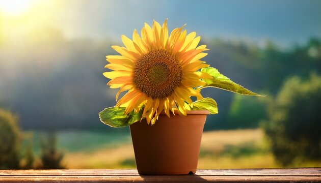 Sunny Sunflower In A Pot