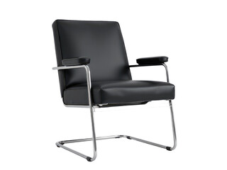 Fototapeta premium A black office chair with armrests sitting on a metal frame