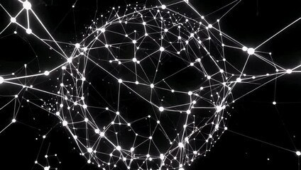 Seamless looping 4K abstract animation featuring dynamic white dots and connecting lines forming digital network structure on black background representing data flow connectivity and modern - Powered by Adobe