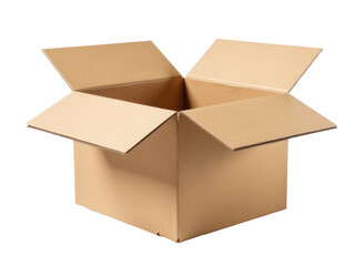 A simple cardboard box sitting on a white background