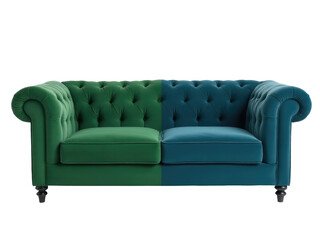 Fototapeta premium A simple interior design concept featuring a green and blue couch placed on a clean white floor