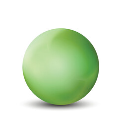 Glass green ball or precious pearl. Glossy realistic ball, 3D abstract vector illustration highlighted on a white background. Big metal bubble with shadow.