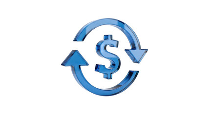 Blue Glass 3D Returns and Exchange Policy Icon, isolated on white