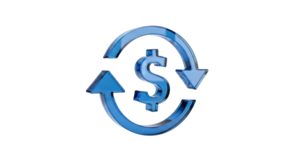 Blue Glass 3D Returns and Exchange Policy Icon, isolated on white