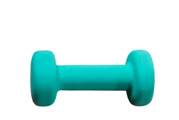 Single blue dumbbell isolated on transparent background, png