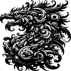Fototapeta premium Ornate Dragon Art: A striking illustration showcasing an intricate dragon design, composed of swirling patterns and embellishments.