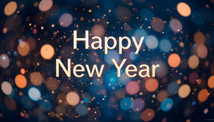 Happy New Year celebration with colorful bokeh lights and stars